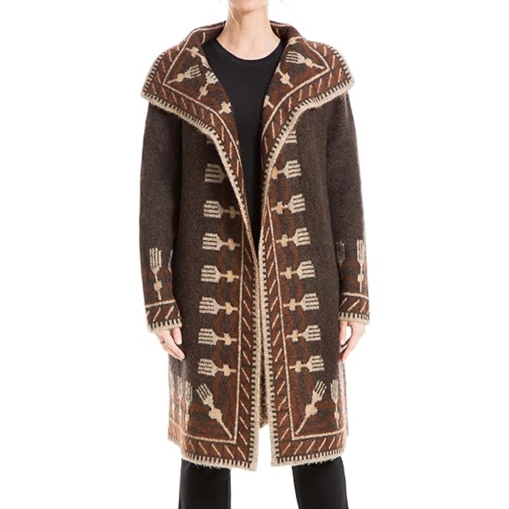 Max Studio Eyelash‎ Tribal Brown Blazer Sweater Large